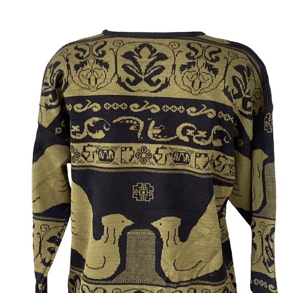 Vintage green bird print knit sweater pullover large. 0595 - Picture 3 of 7